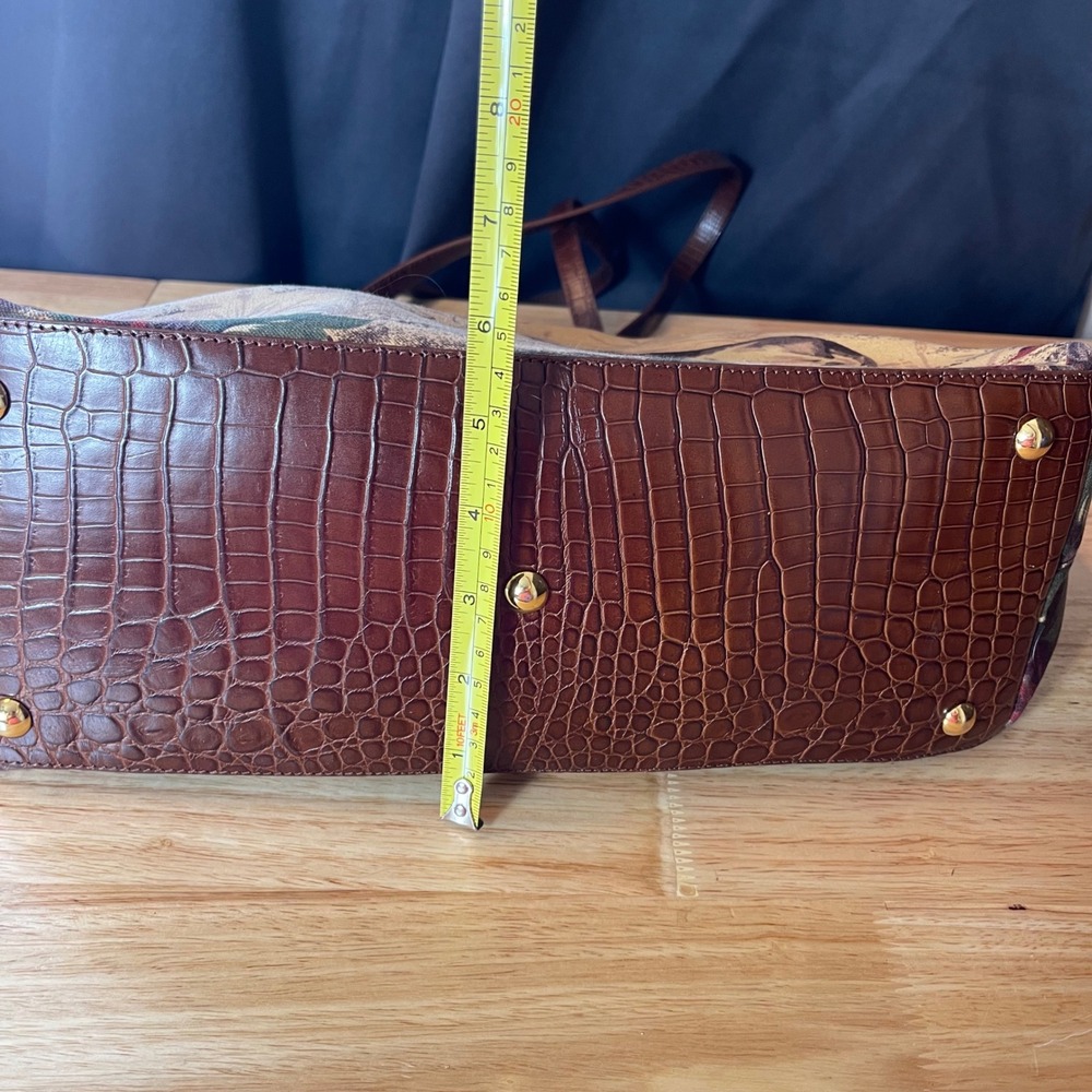 Talbots Hunting Dog Tapestry Tote Bag Brown Leather Trim Paisley Lining Large - Picture 9 of 10
